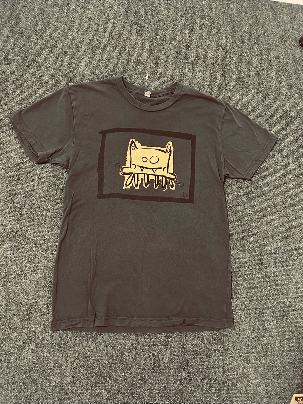 Vintage Next Level Apparel Black Tee with Yellow Monster Illustration Men’s S